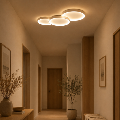 Minimalist Round LED Flush Mount Ceiling Light In Black Or White Single Or Three Ring Set