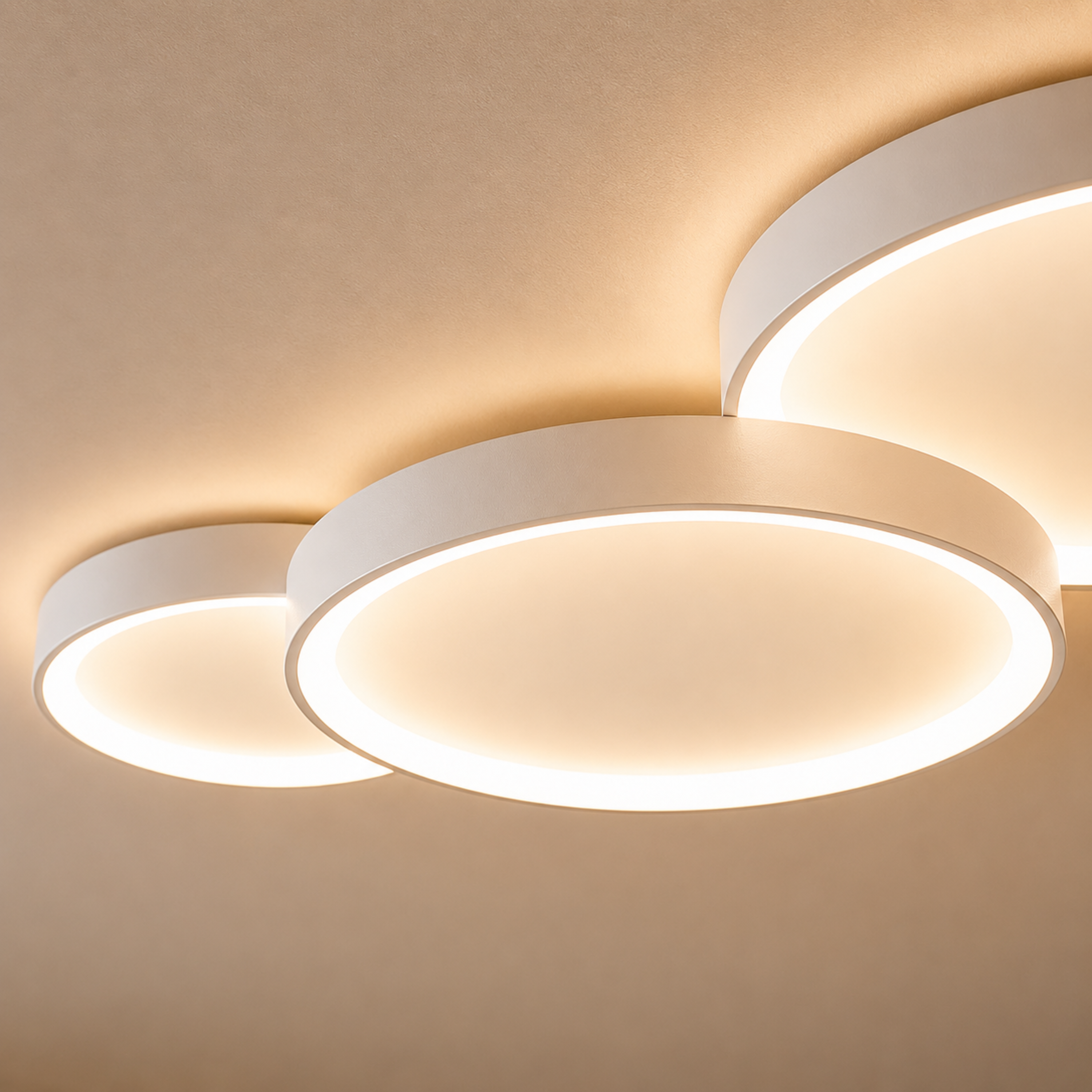 Minimalist Round LED Flush Mount Ceiling Light In Black Or White Single Or Three Ring Set