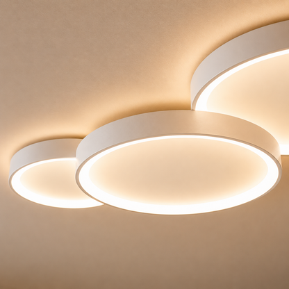 Minimalist Round LED Flush Mount Ceiling Light In Black Or White Single Or Three Ring Set