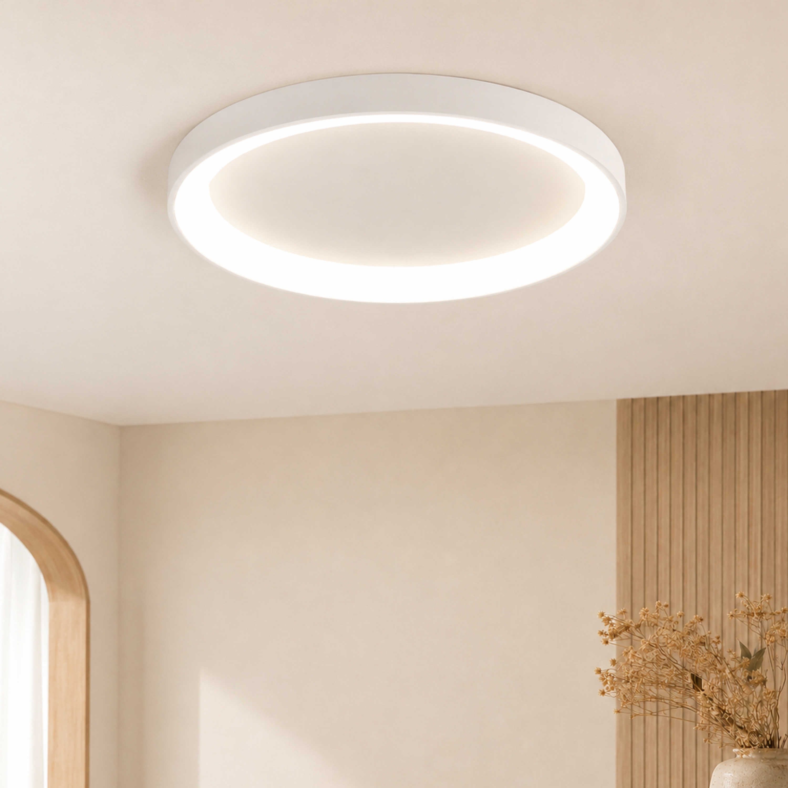 Minimalist Round LED Flush Mount Ceiling Light In Black Or White Single Or Three Ring Set