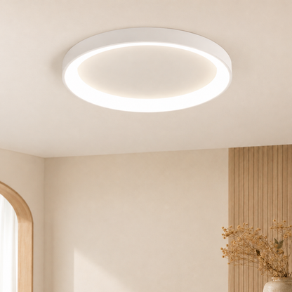 Minimalist Round LED Flush Mount Ceiling Light In Black Or White Single Or Three Ring Set