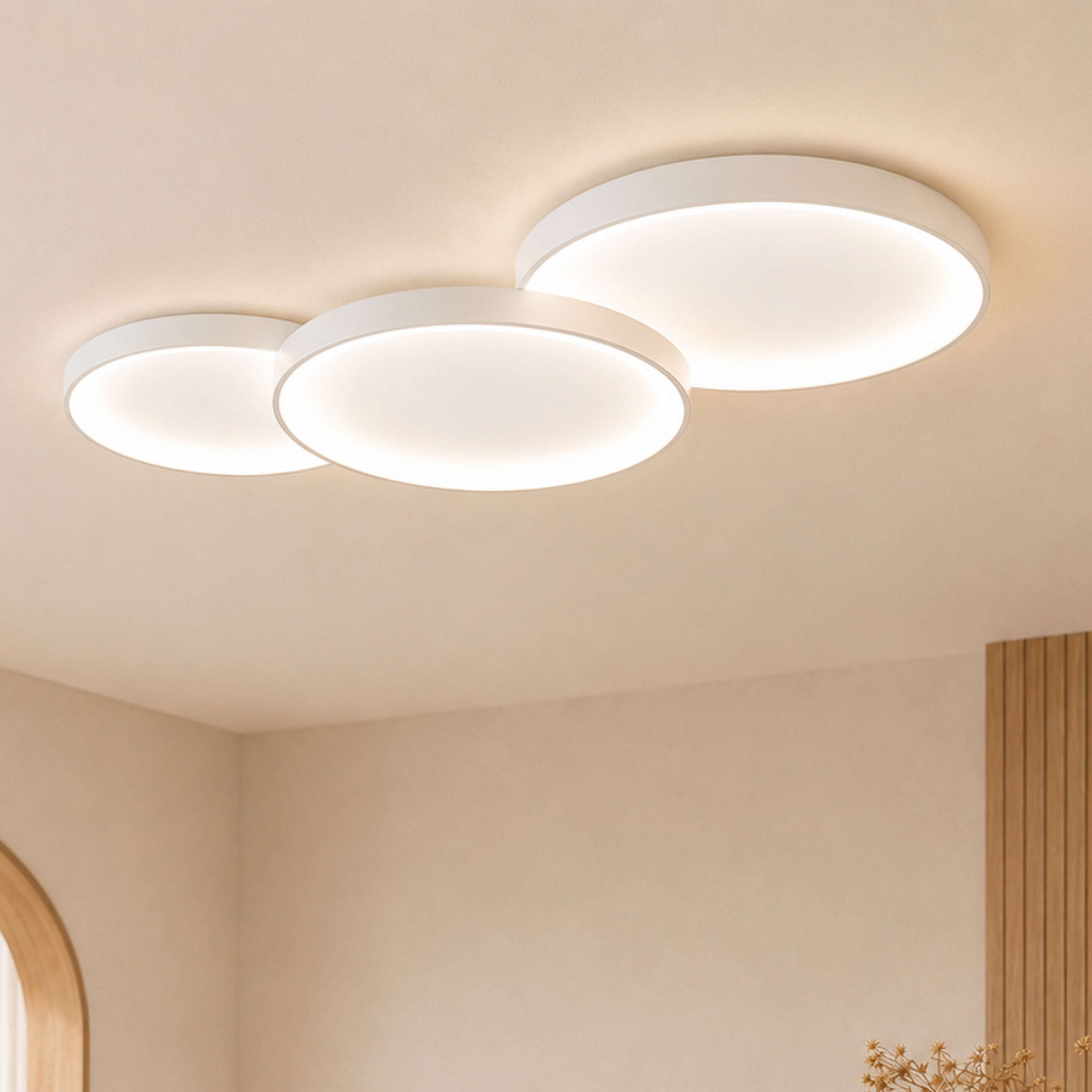 Minimalist Round LED Flush Mount Ceiling Light In Black Or White Single Or Three Ring Set