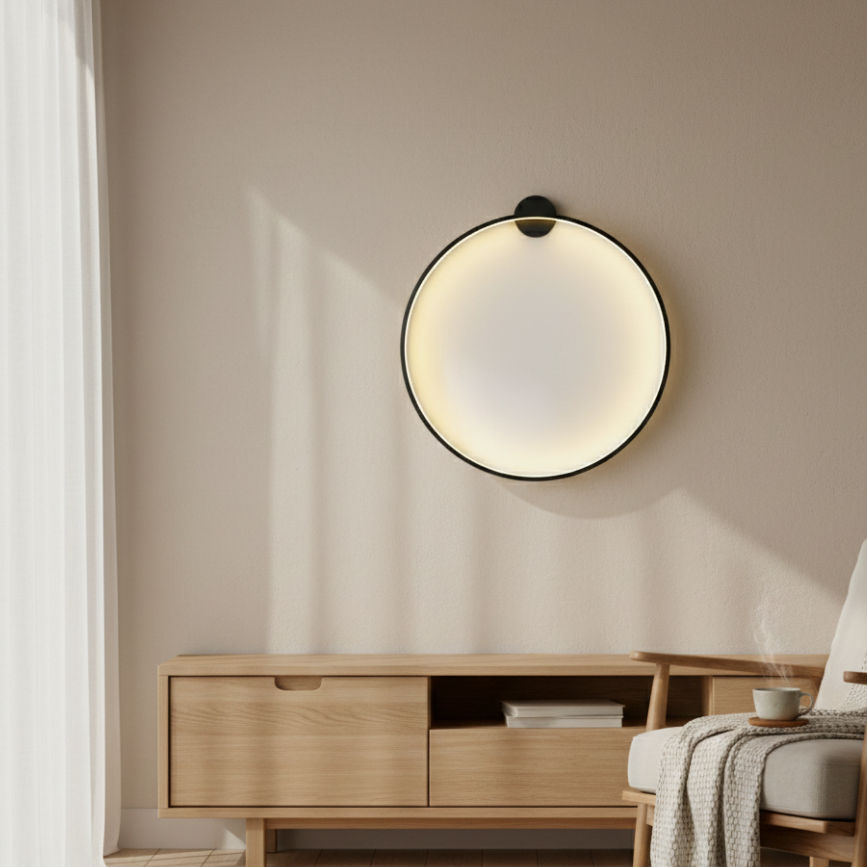 Minimalist Round LED Wall Light Black Frame Circular Wall Sconce