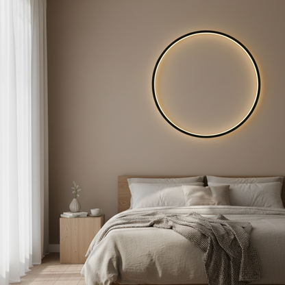 Minimalist Round LED Wall Light Black Frame Circular Wall Sconce