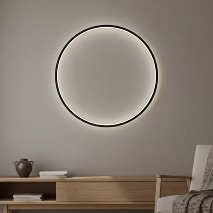 Minimalist Round LED Wall Light Black Frame Circular Wall Sconce
