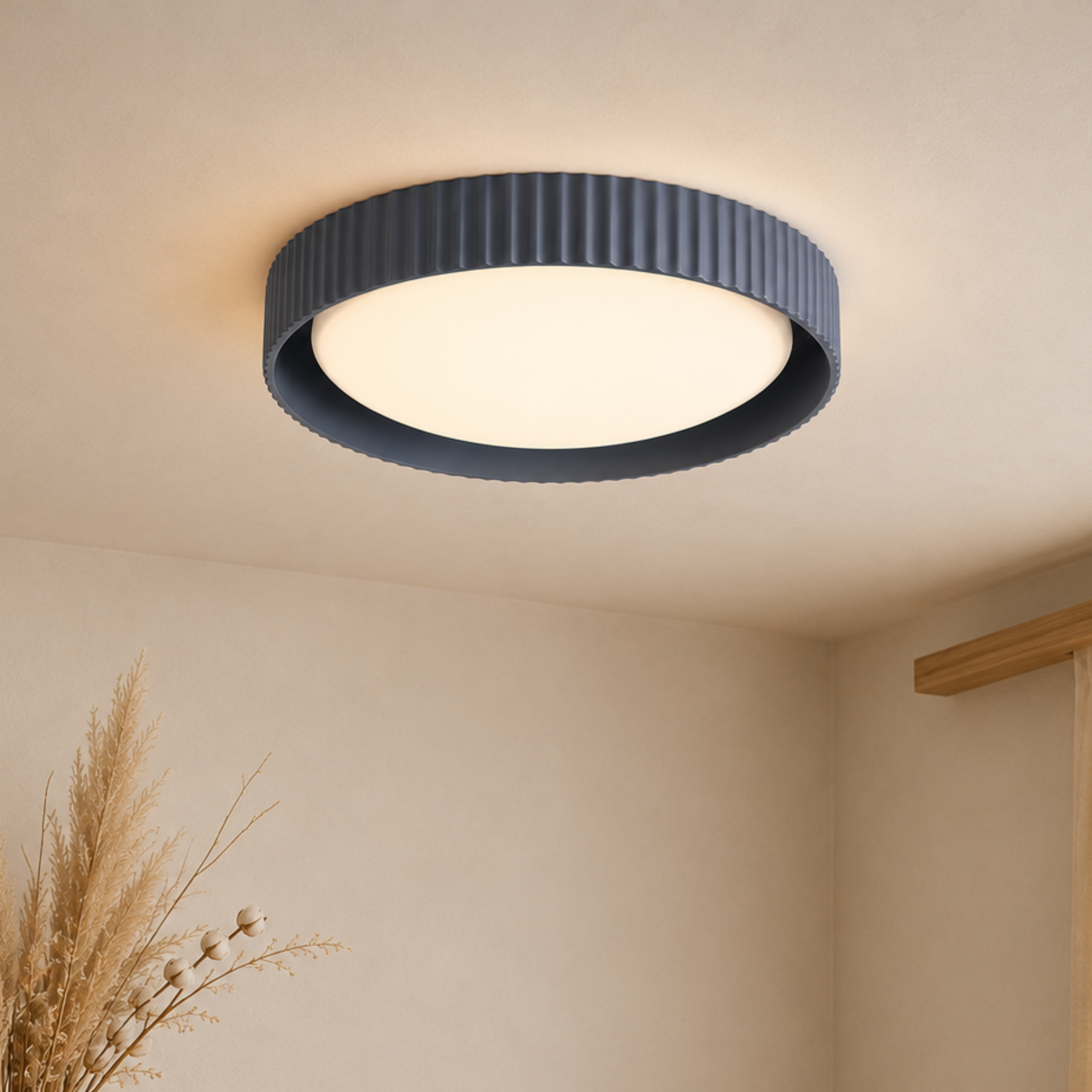 Minimalist Round Ribbed Resin Flush Mount Ceiling Light