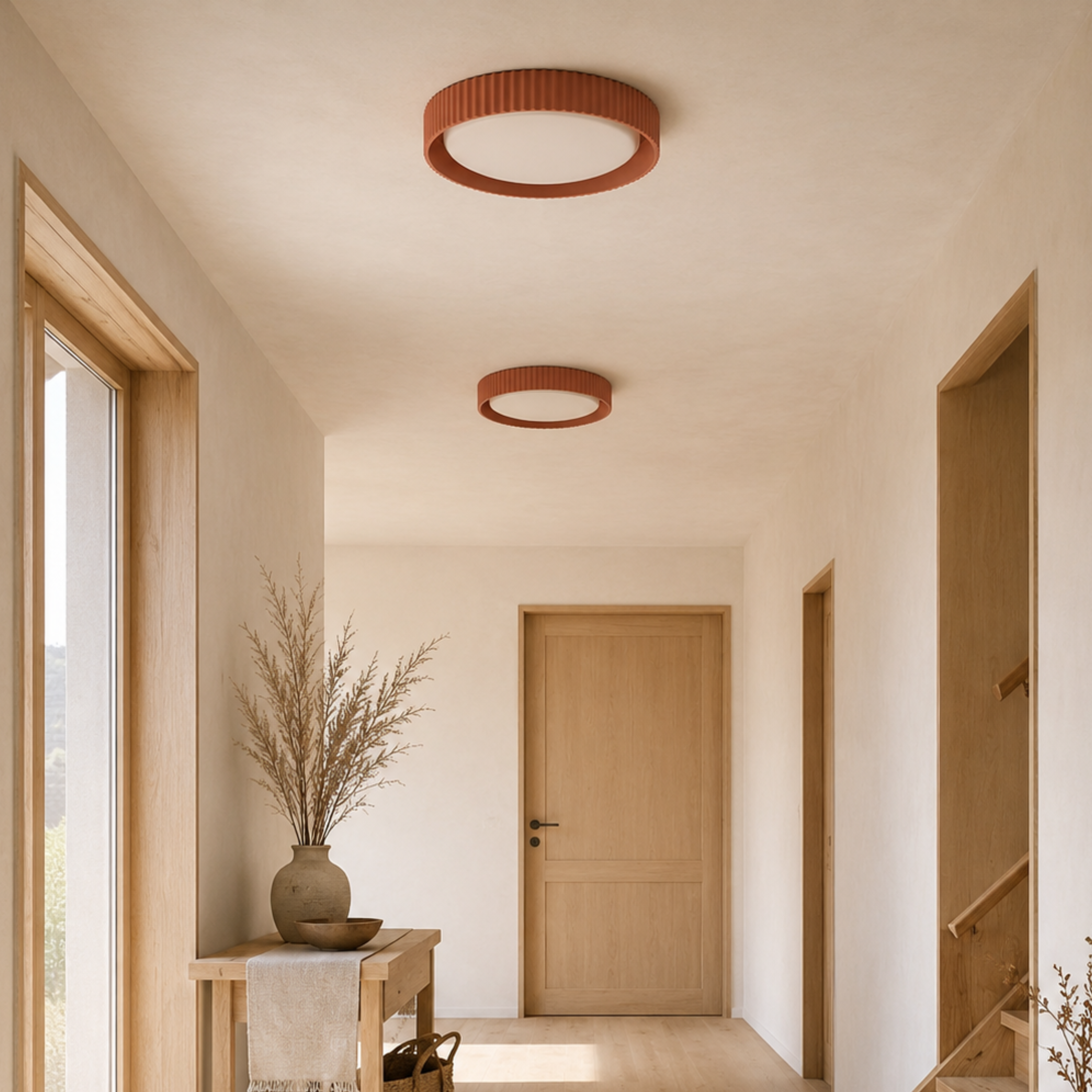 Minimalist Round Ribbed Resin Flush Mount Ceiling Light