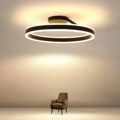 Modern Circular Ring LED Flush Mount Ceiling Light Black White Minimalist