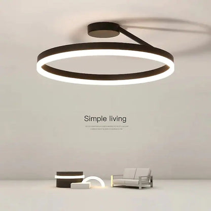 Modern Circular Ring LED Flush Mount Ceiling Light Black White Minimalist