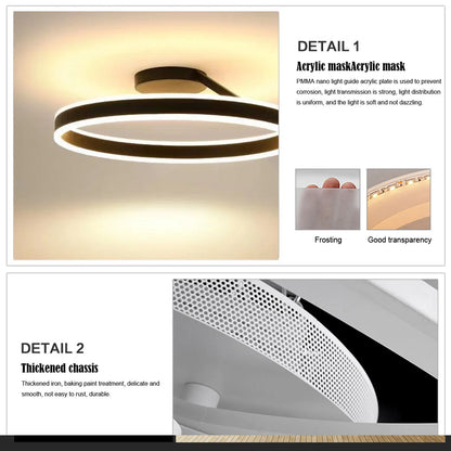 Modern Circular Ring LED Flush Mount Ceiling Light Black White Minimalist