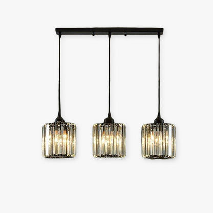 Modern Cluster Cylinder Glass Pendant Light Black Ribbed Shades Linear