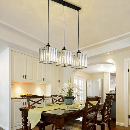 Modern Cluster Cylinder Glass Pendant Light Black Ribbed Shades Linear