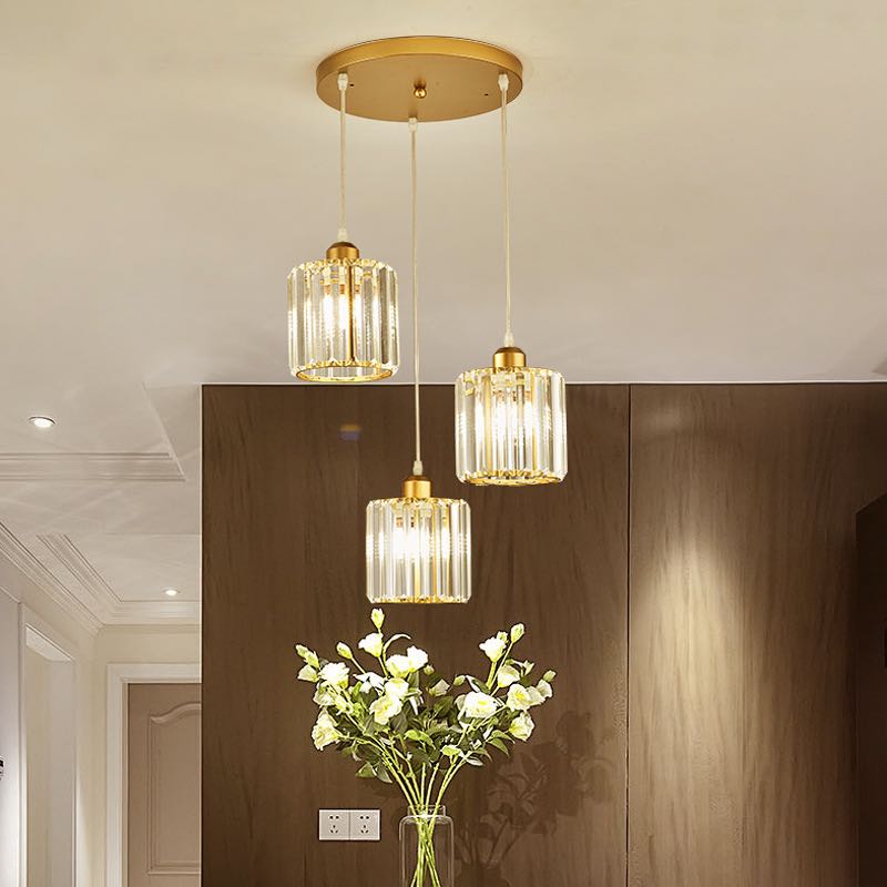 Modern Cluster Cylinder Glass Pendant Light Black Ribbed Shades Linear