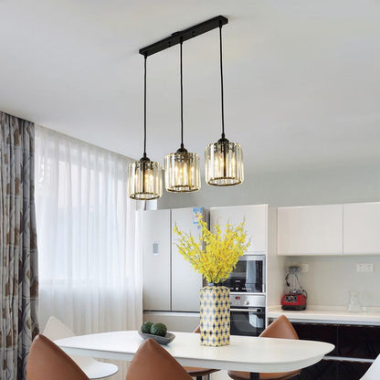 Modern Cluster Cylinder Glass Pendant Light Black Ribbed Shades Linear