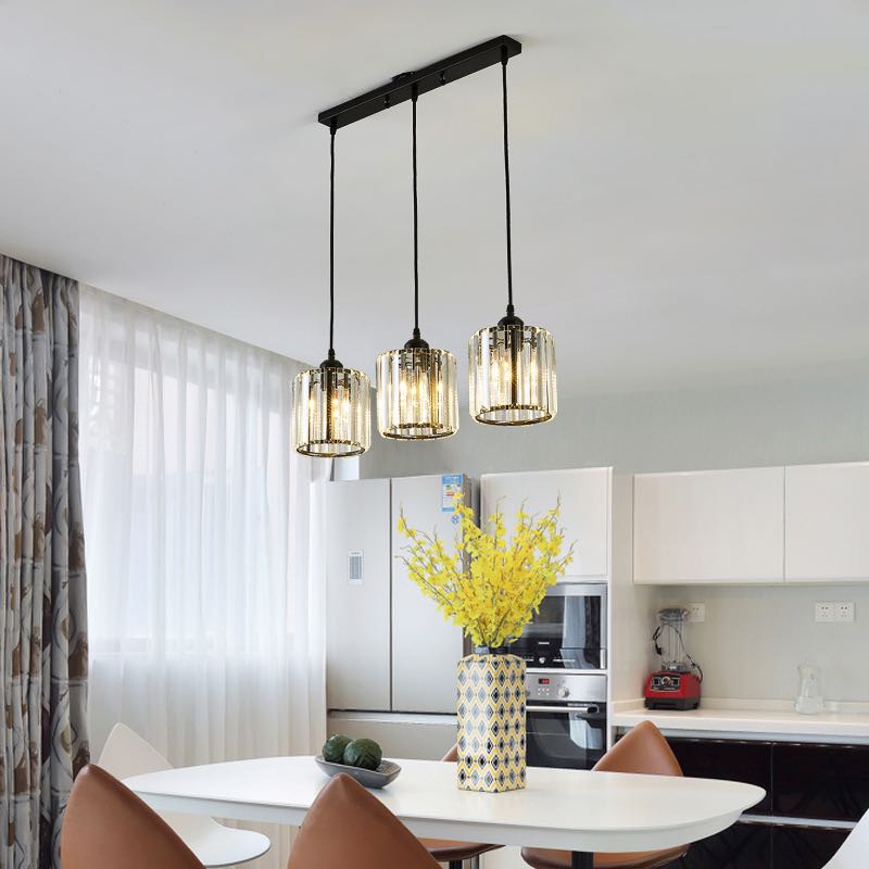 Modern Cluster Cylinder Glass Pendant Light Black Ribbed Shades Linear