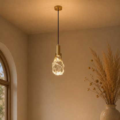 Modern Crystal Stone Mini Pendant Light in Black or Gold