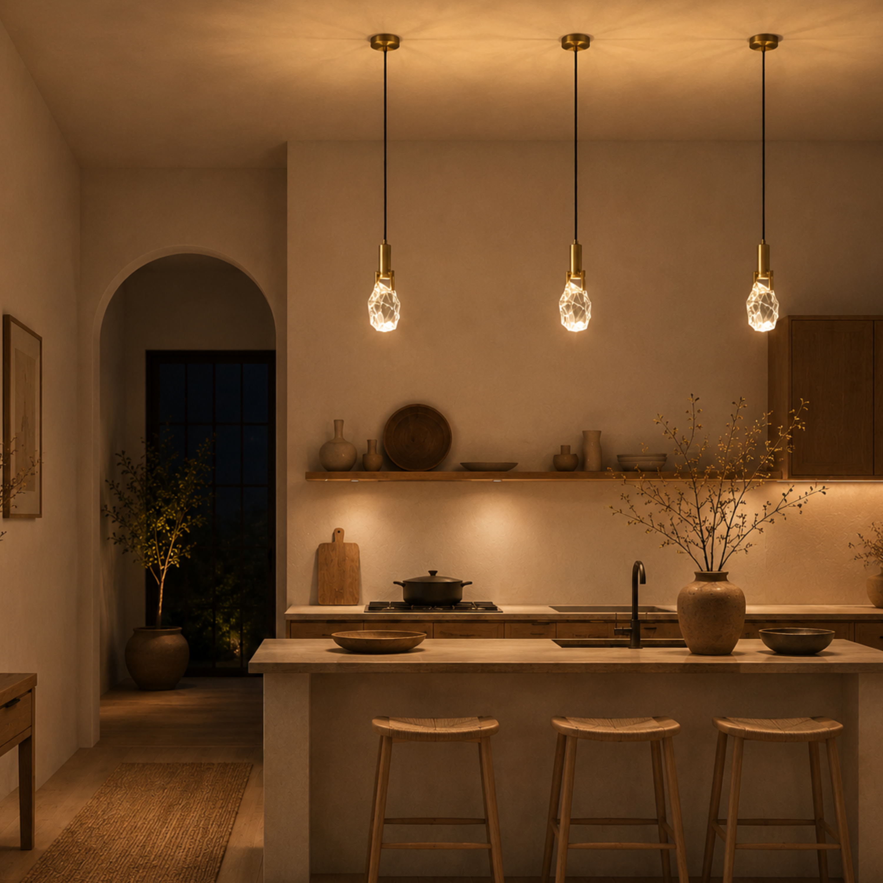Modern Crystal Stone Mini Pendant Light in Black or Gold