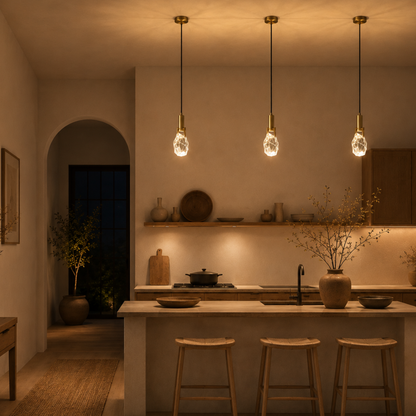 Modern Crystal Stone Mini Pendant Light in Black or Gold