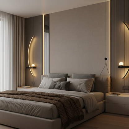 Modern Curved LED Wall Sconce Set Of 2 Dimmable Bedside Wall Light