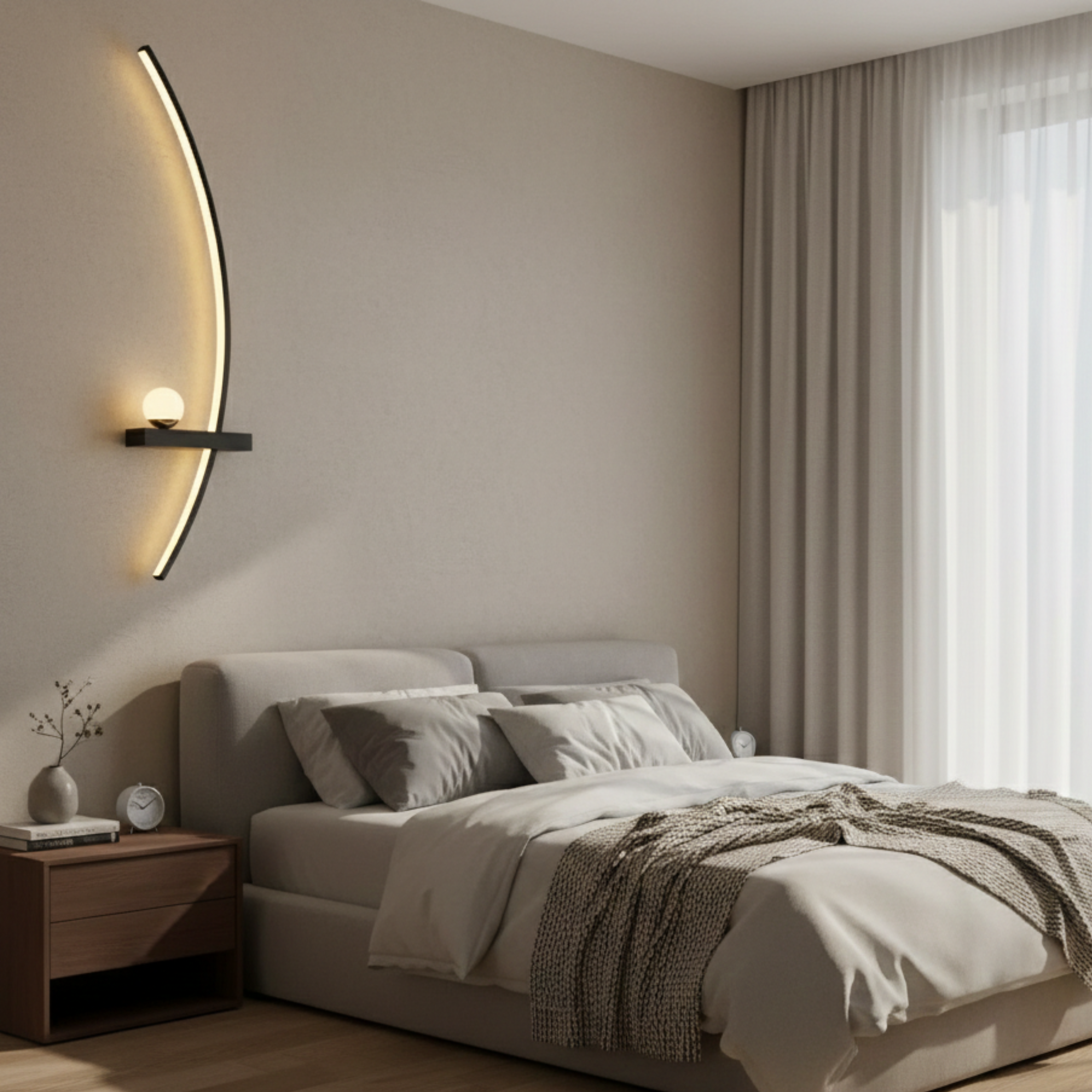 Modern Curved LED Wall Sconce Set Of 2 Dimmable Bedside Wall Light