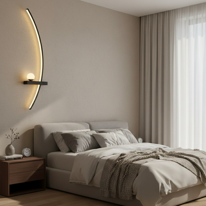 Modern Curved LED Wall Sconce Set Of 2 Dimmable Bedside Wall Light