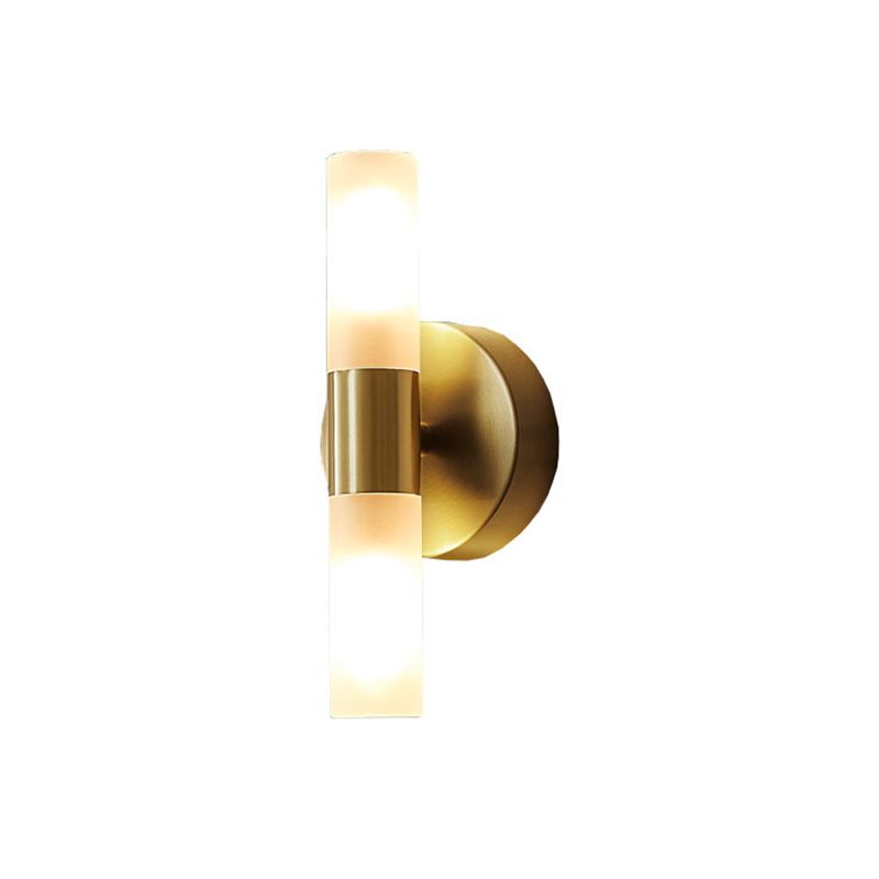 Modern Gold Cylindrical LED Vanity Wall Light With Frosted Acrylic Shades