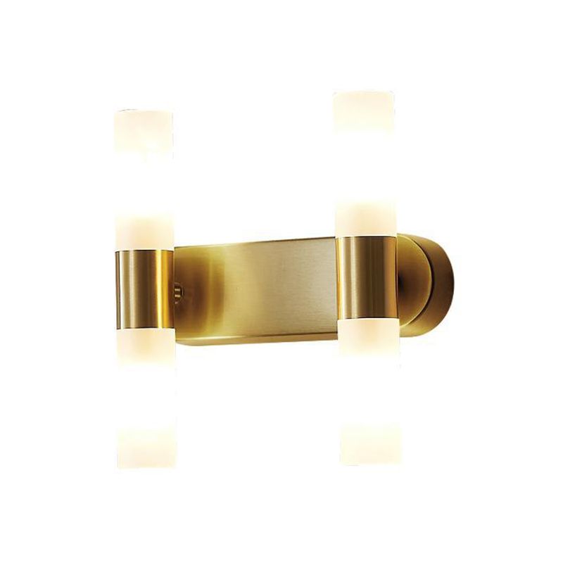 Modern Gold Cylindrical LED Vanity Wall Light With Frosted Acrylic Shades