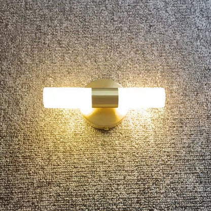 Modern Gold Cylindrical LED Vanity Wall Light With Frosted Acrylic Shades
