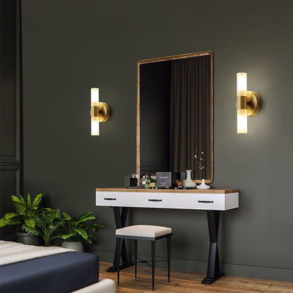 Modern Gold Cylindrical LED Vanity Wall Light With Frosted Acrylic Shades