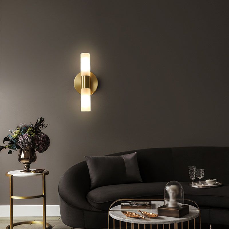 Modern Gold Cylindrical LED Vanity Wall Light With Frosted Acrylic Shades