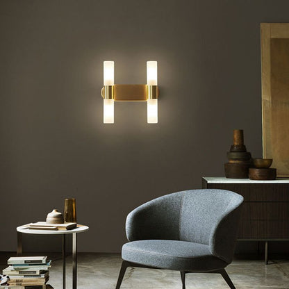Modern Gold Cylindrical LED Vanity Wall Light With Frosted Acrylic Shades