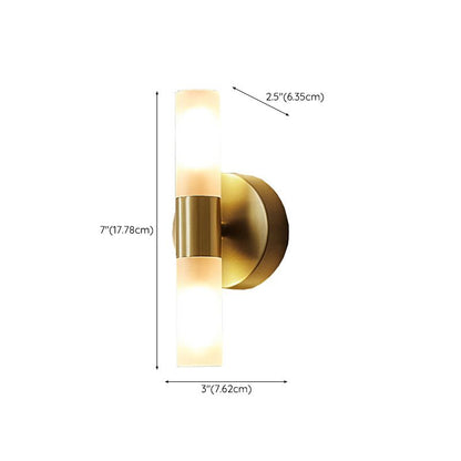 Modern Gold Cylindrical LED Vanity Wall Light With Frosted Acrylic Shades