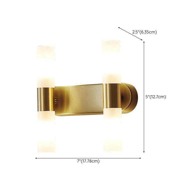 Modern Gold Cylindrical LED Vanity Wall Light With Frosted Acrylic Shades