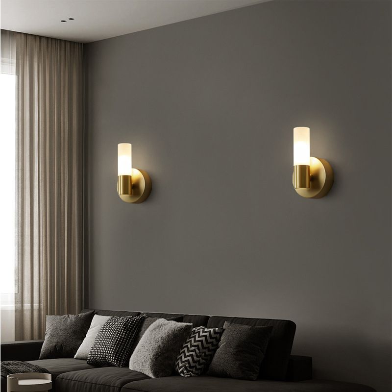 Modern Gold Cylindrical LED Vanity Wall Light With Frosted Acrylic Shades