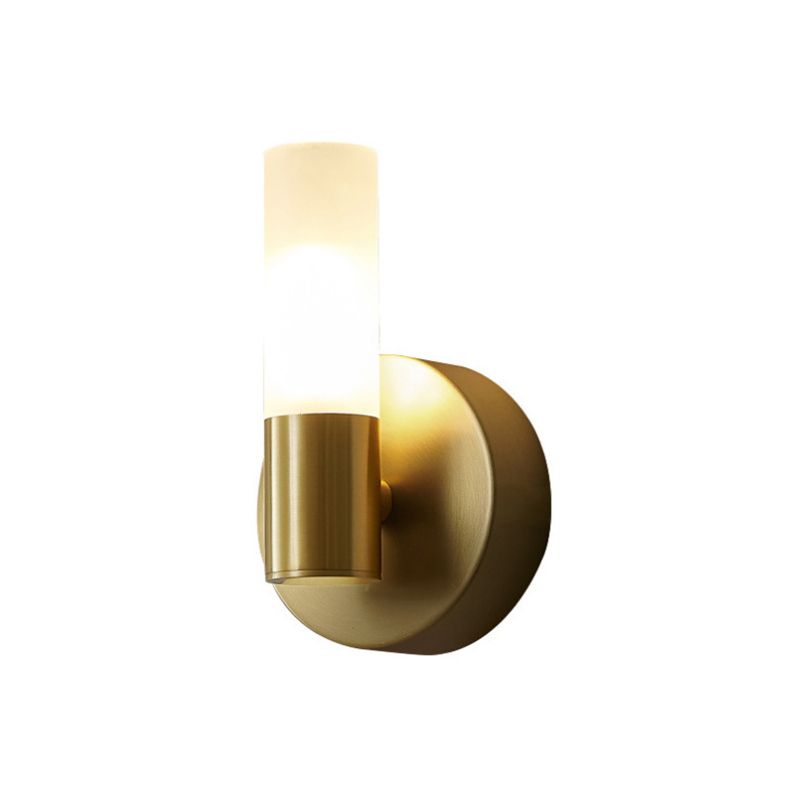 Modern Gold Cylindrical LED Vanity Wall Light With Frosted Acrylic Shades