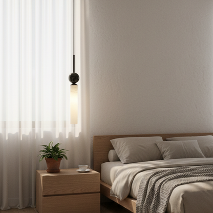 Modern Marble Cylinder LED Pendant Light with Sphere Detail