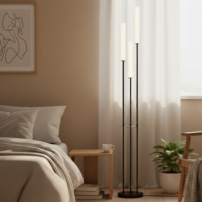 Modern Minimalist Black Aluminium Three Light Dimmable LED Floor Lamp With Remote Control