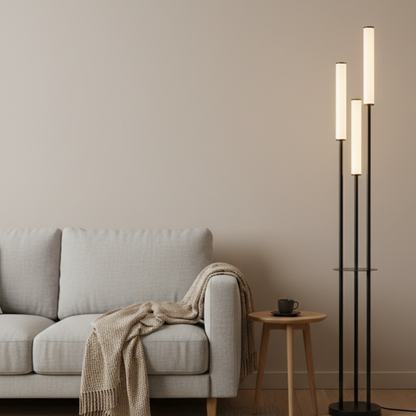 Modern Minimalist Black Aluminium Three Light Dimmable LED Floor Lamp With Remote Control