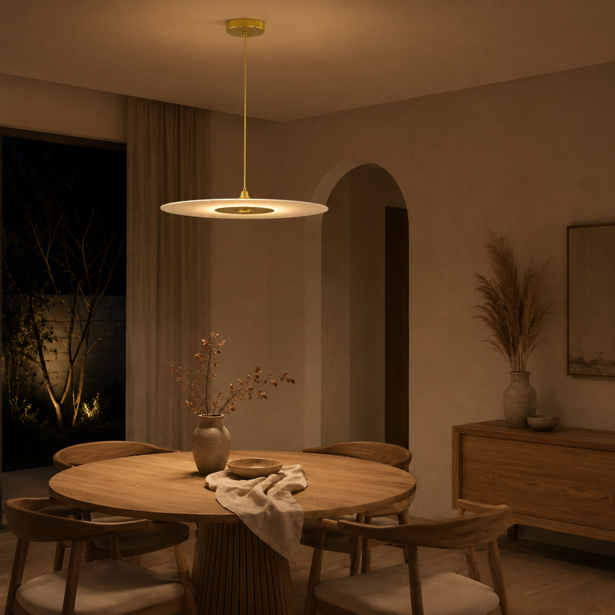 Modern Minimalist Flat Disc LED Pendant Light in Black or Gold