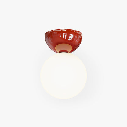 Modern Opal Glass Globe Flush Mount Ceiling Light With Metal Dome In Red Green Or Chrome