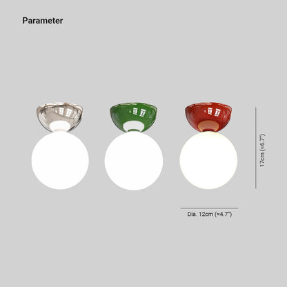 Modern Opal Glass Globe Flush Mount Ceiling Light With Metal Dome In Red Green Or Chrome