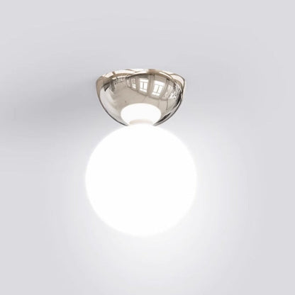 Modern Opal Glass Globe Flush Mount Ceiling Light With Metal Dome In Red Green Or Chrome