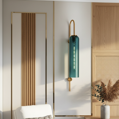 Modern Tinted Glass Cylinder Wall Light Gold Wall Sconce