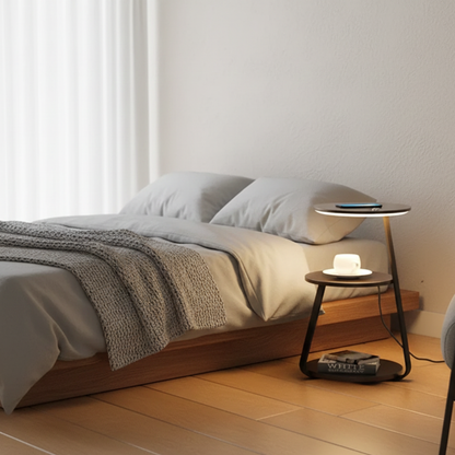 Modern Two Tier LED Side Table With Coated Steel Frame