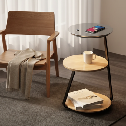 Modern Two Tier LED Side Table With Coated Steel Frame