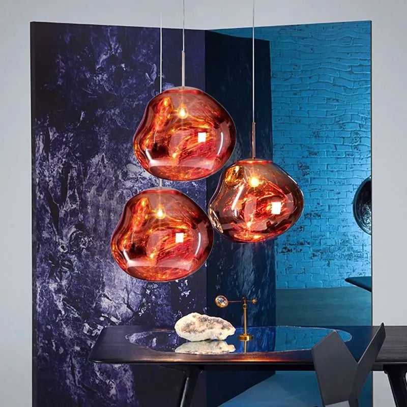 Molten Melt Effect Pendant Light Amber Red Smoke Grey Ceiling Light