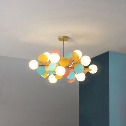 Multicolour Glass Globe Branch Chandelier Botanical Living Room Ceiling Light