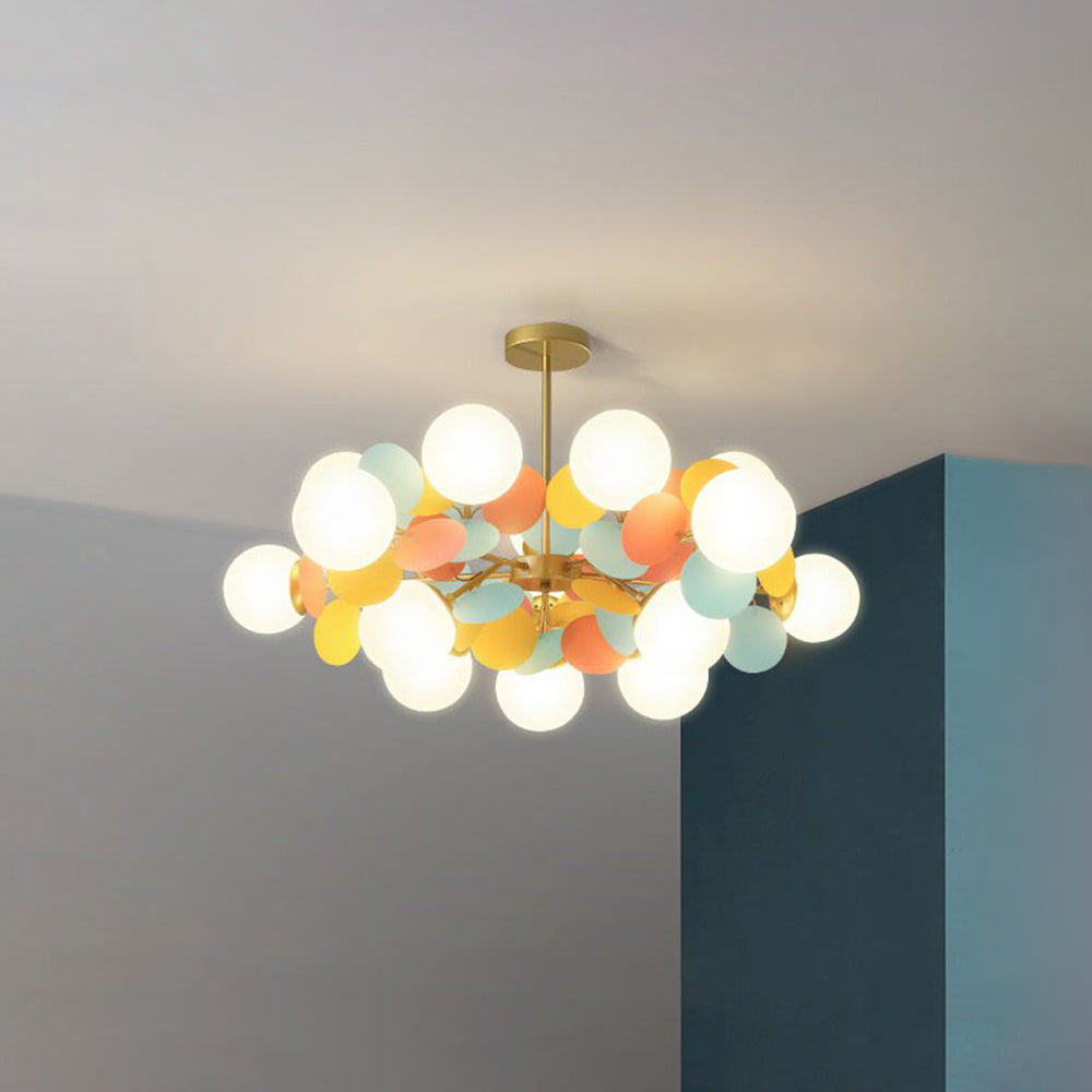 Multicolour Glass Globe Branch Chandelier Botanical Living Room Ceiling Light