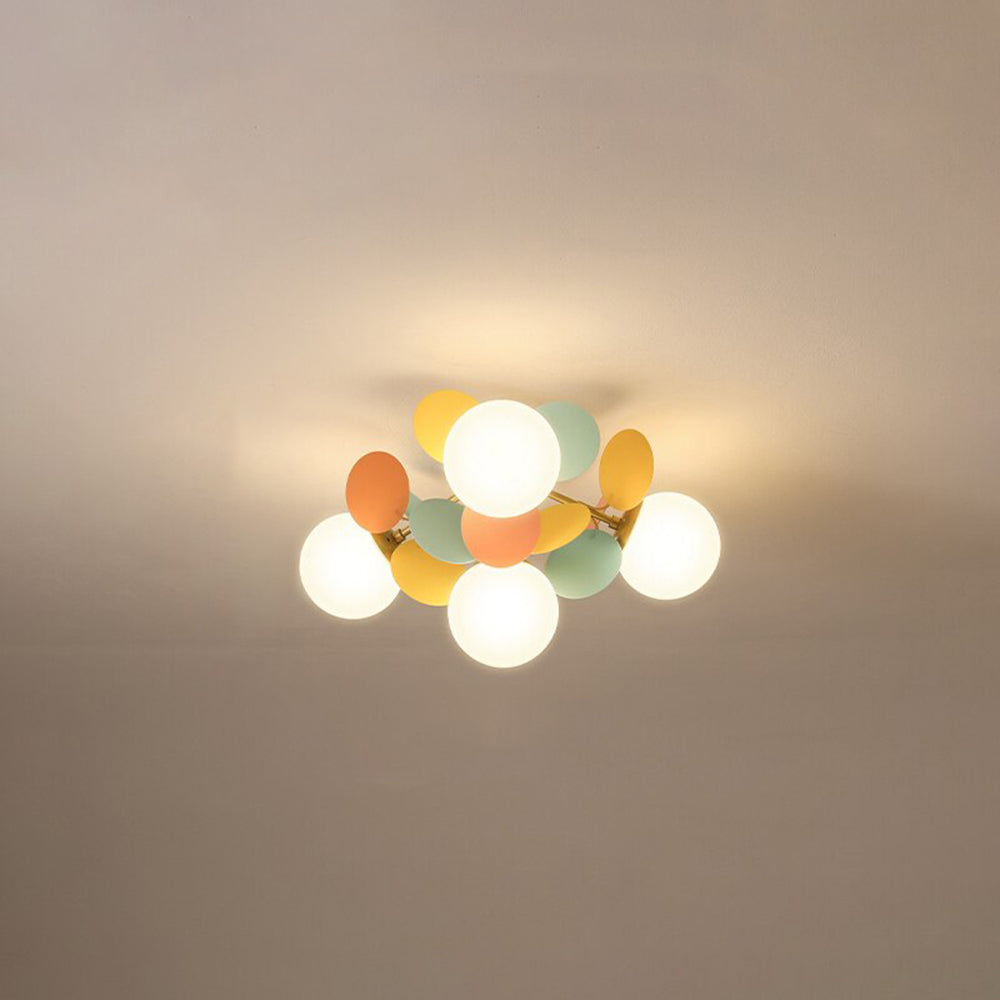 Multicolour Glass Globe Branch Chandelier Botanical Living Room Ceiling Light