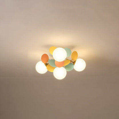 Multicolour Glass Globe Branch Chandelier Botanical Living Room Ceiling Light